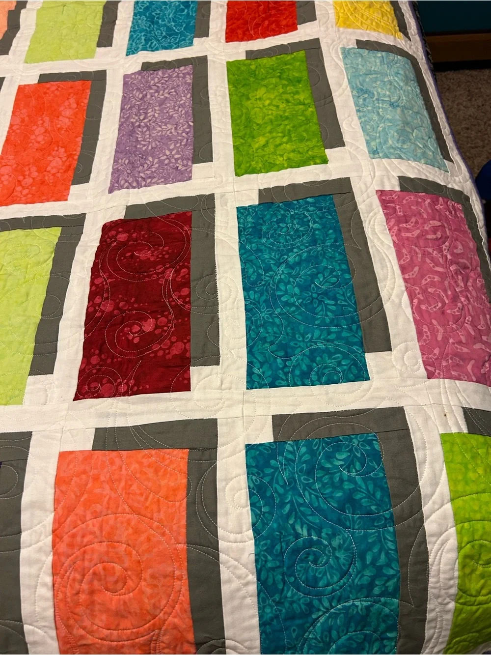 ONE OF A KIND- HANDCRAFTED Block& Shadow Quilt - Multicolor